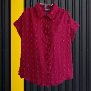 BOTHENIAL Women Button Down Shirt Dressy Casual Work Tops Swiss Dot Blouse Large